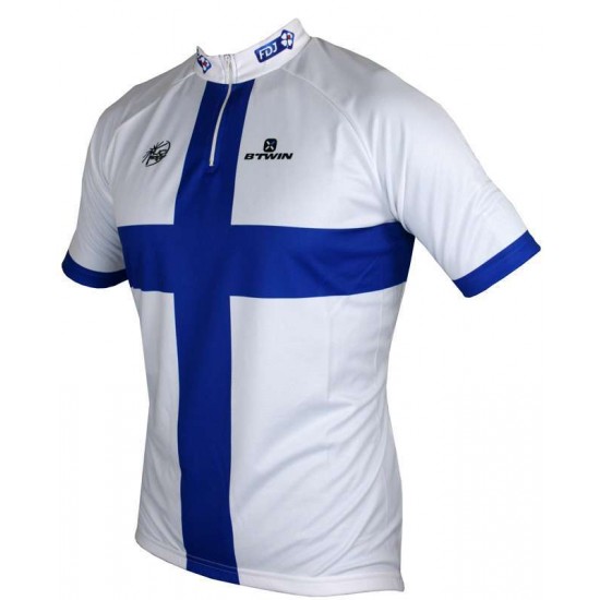 FRANCAISE DES JEUX(FDJ) Finnischer Meister 2015 Kurzarmtrikot(kurzer Reißverschluss)-B'TWIN Radsport-Profi-Team
